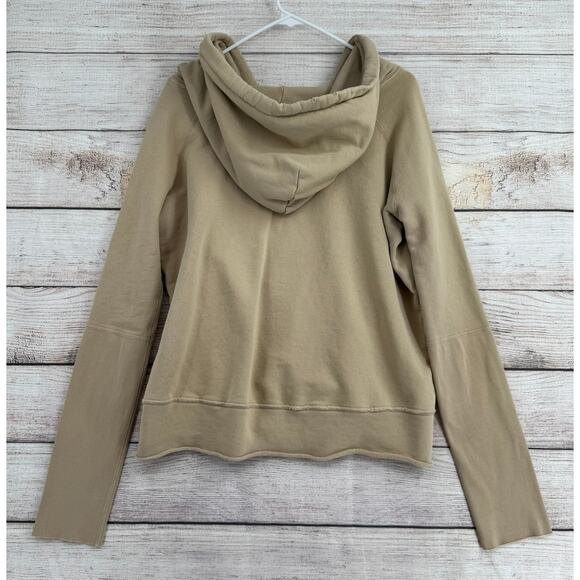 Nili Lotan Rough Hem Notch Neck Hooded Sweatshirt Women's L Beige Tan - Picture 2 of 12